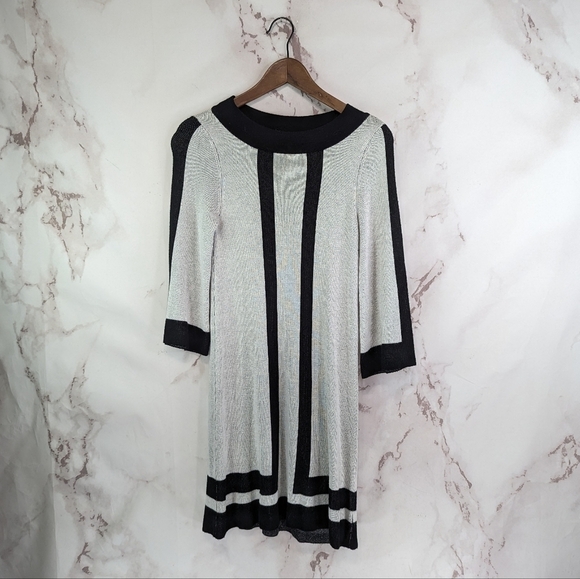 Alice + Olivia Dress Women XS Sweater Gray Wool Colorblock Stripe Mod Mini Tunic - Picture 1 of 9